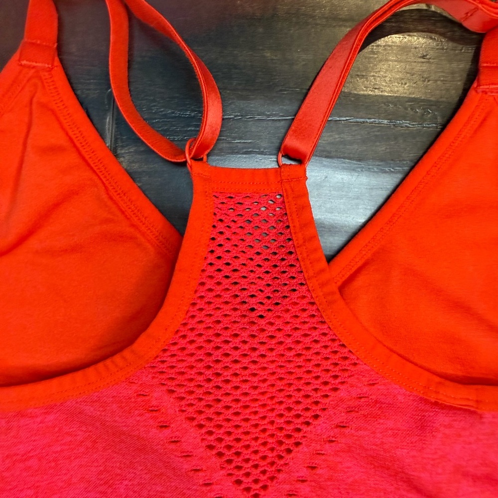 PINK Victoria's Secret Seamless Sports Bra Heather Red Orange Mesh V-Neck Large - Picture 5 of 7